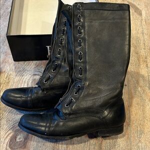 Bronx Black Leather Lace-Up look Heeled Boots